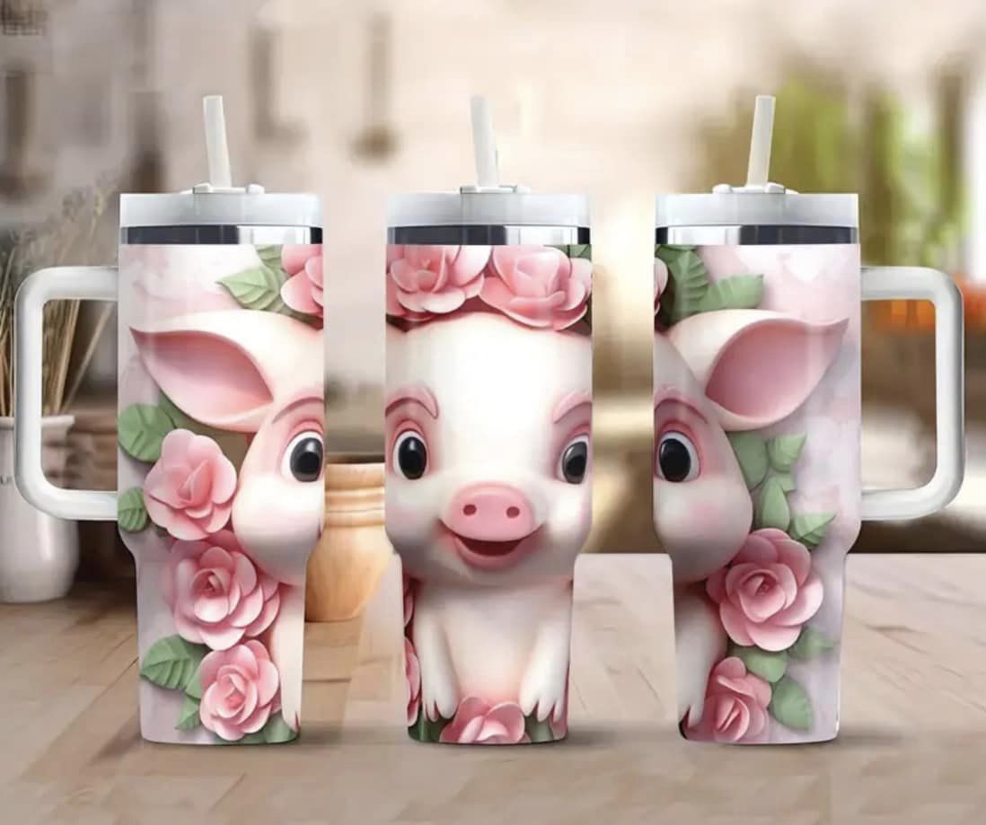 Floral Cute Pig 40oz Tumbler