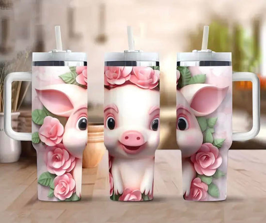 Floral Cute Pig 40oz Tumbler