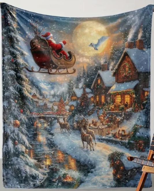 Santa Snowy Night Fleece Blanket