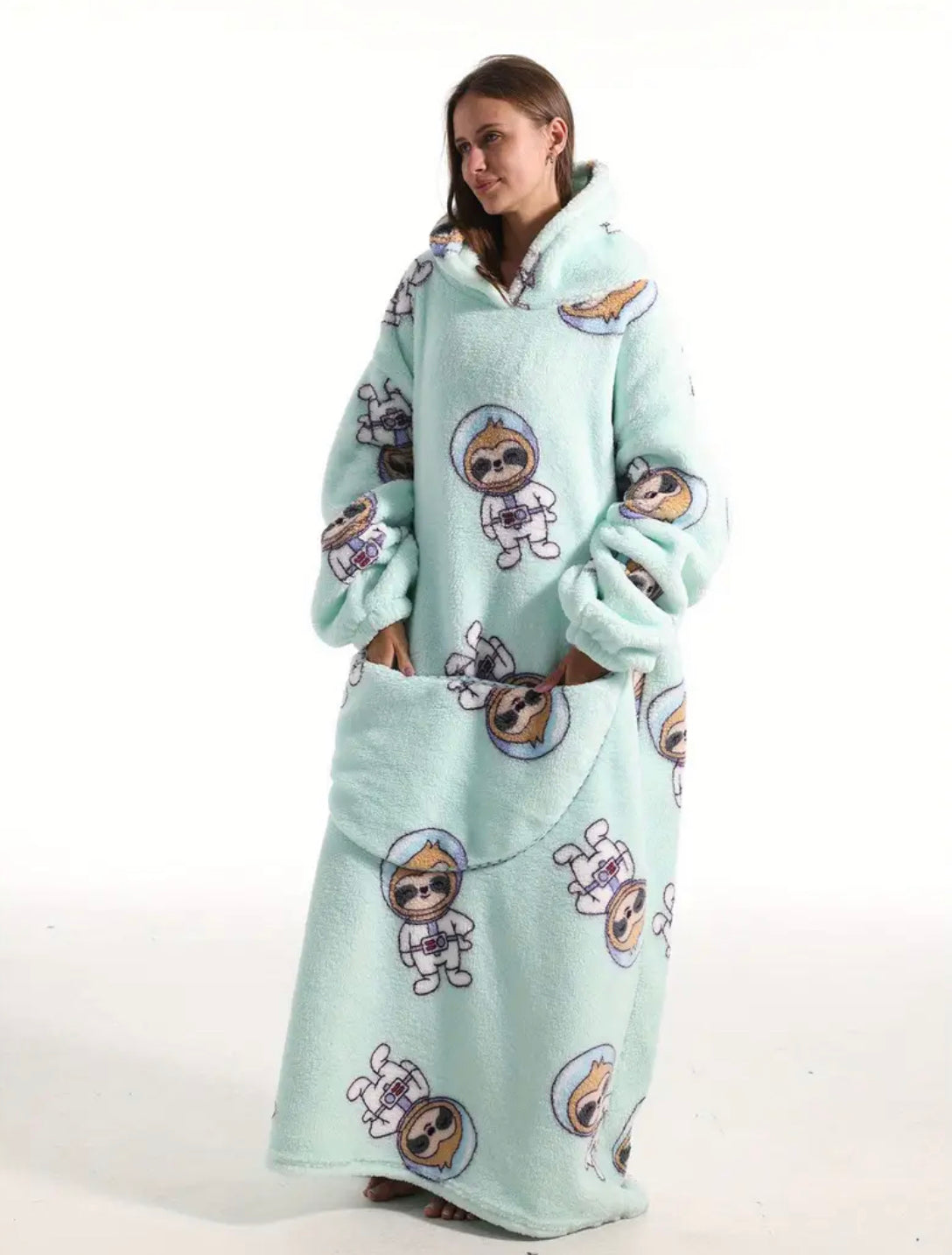 Fuzzy Pocketed Long Sleeve Hooded Blanket Lounge Dress - 17 Print options - PRELAUNCH