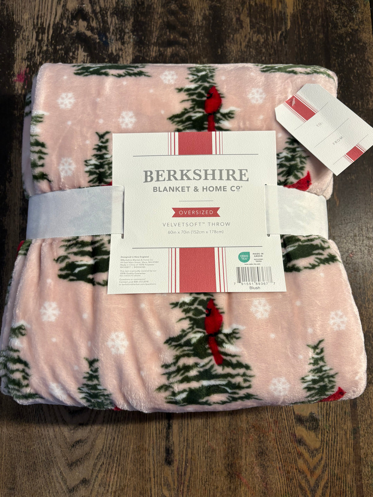 60”x70” Velvetsoft Throw - Winter Cardinals