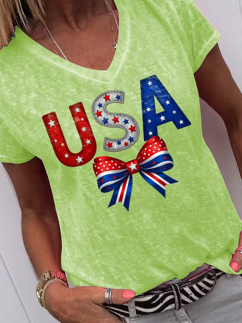 Women's USA V-neck Vinyl Graphic T-Shirt