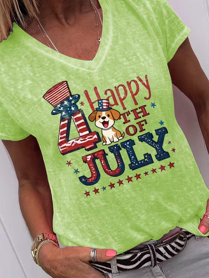 Women's 4th Puppy V-neck Vinyl Graphic T-Shirt