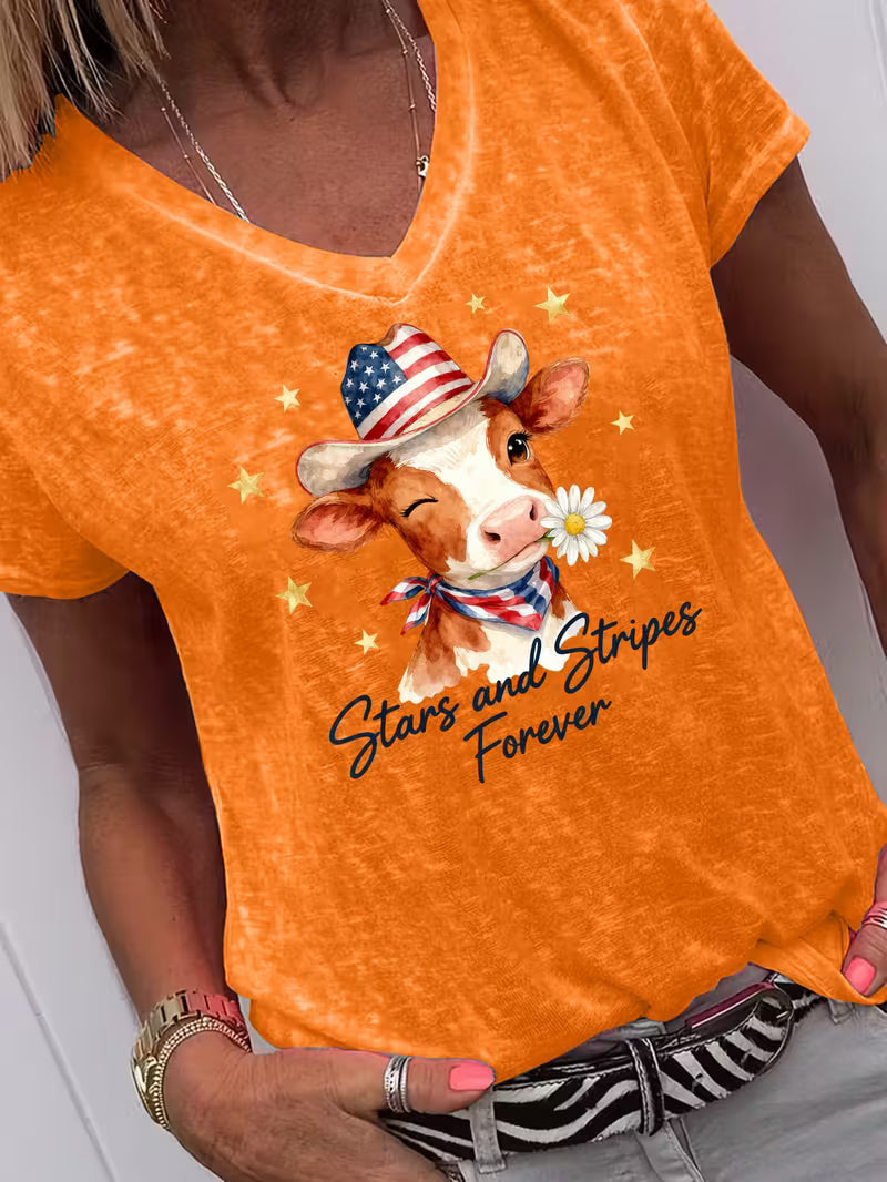 Women's Stars & Stipes Forever V-neck Vinyl Graphic T-Shirt