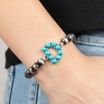 DOORBUSTER Squash Blossom Initial Bracelet - Turquoise & Silver