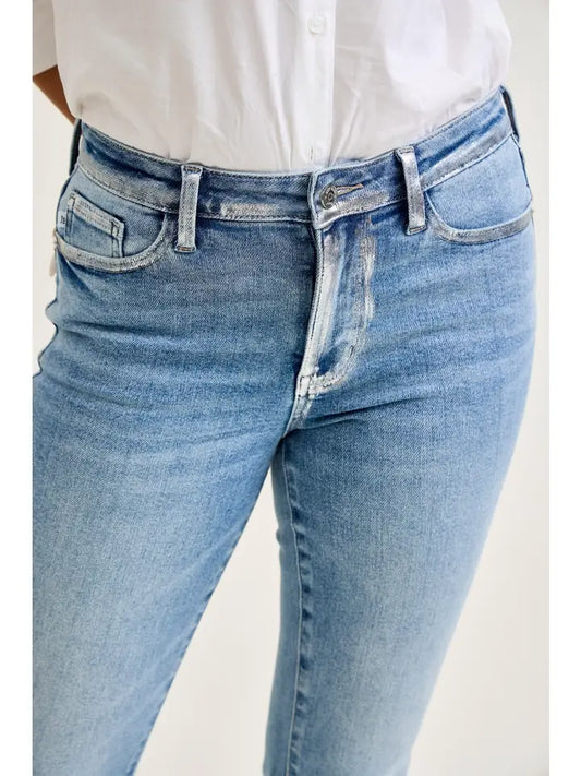 Metallic Seam Mid Rise Judy Blue Flare