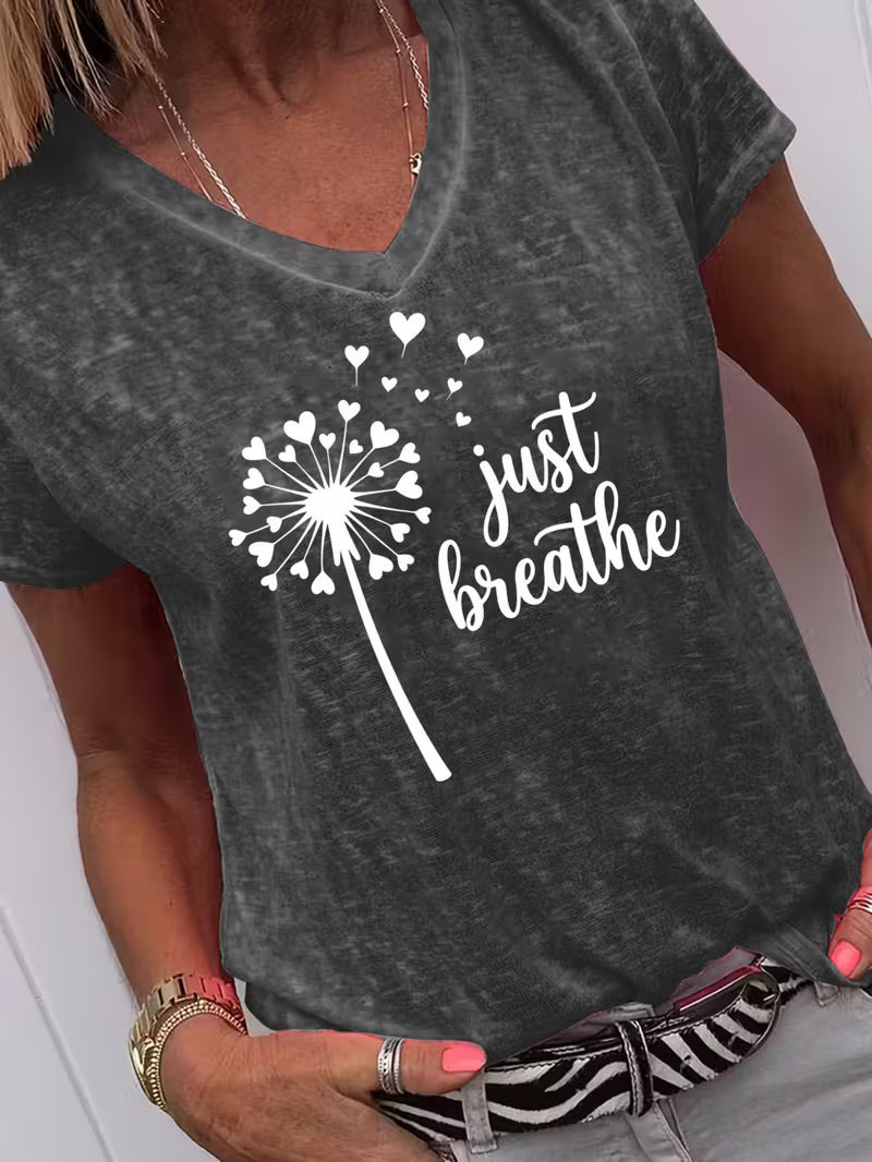 Women's Just Breathe V-neck Vinyl Graphic T-Shirt