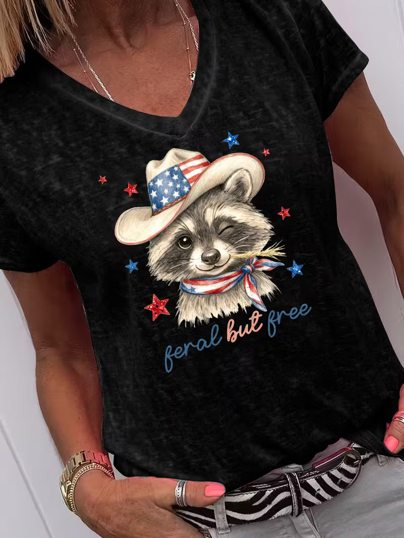 Women's Feral But Free V-neck Vinyl Graphic T-Shirt