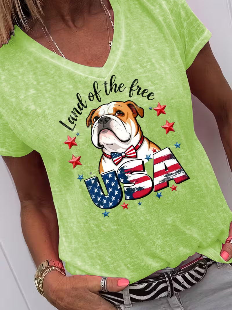 Women's USA Bulldog V-neck Vinyl Graphic T-Shirt