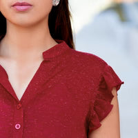 Doorbuster V-Neck Ruffle Sleeve Romper with Pockets -Burgundy