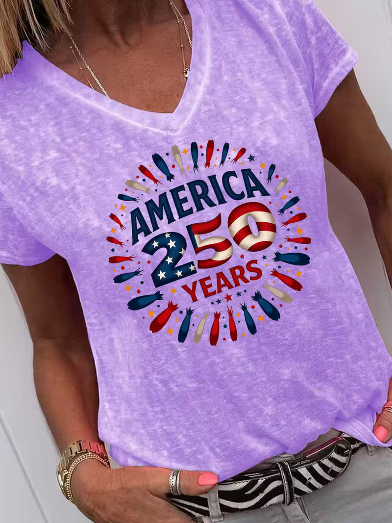 Women's 250 Years V-neck Vinyl Graphic T-Shirt