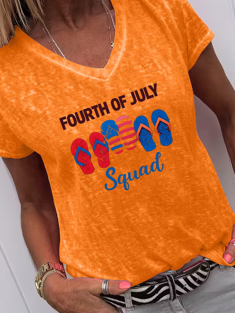Women's 4th Of Jully Squad V-neck Vinyl Graphic T-Shirt