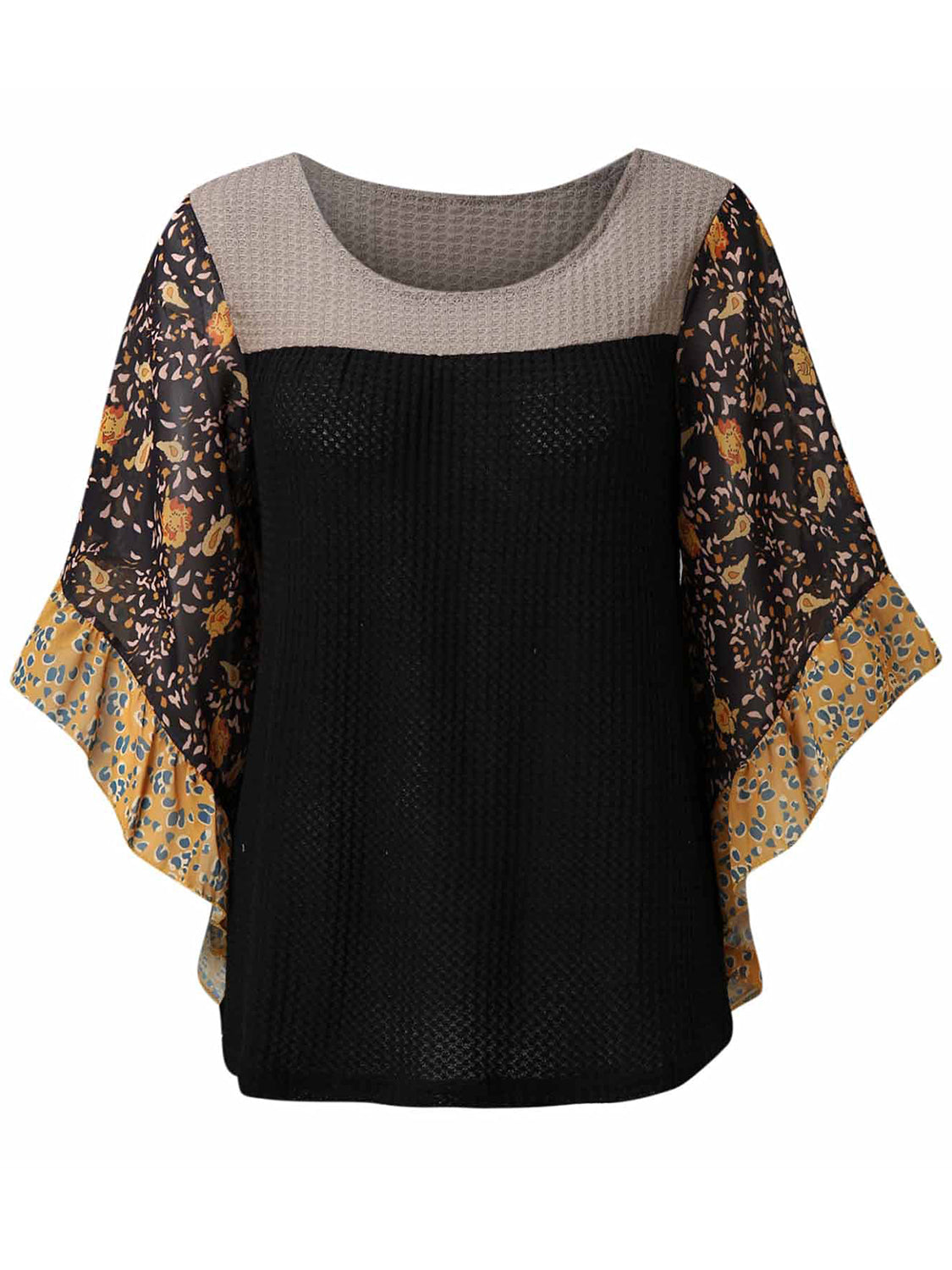 8 Color Options! Full Size Printed Round Neck Three-Quarter Sleeve Blouse