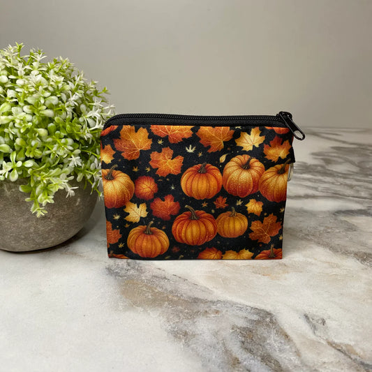Pumpkin and Leaves - Mini Coin Purse Keyring