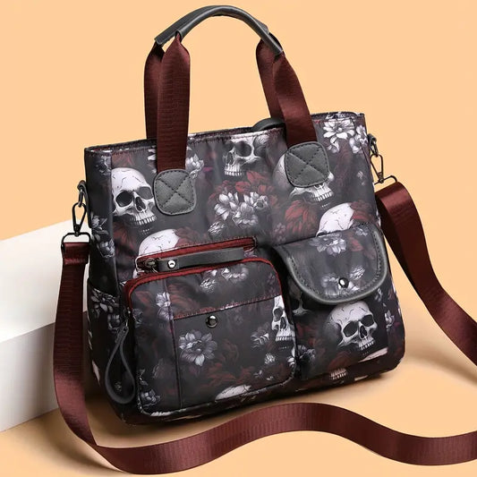 Burgundy Skull Floral Purse