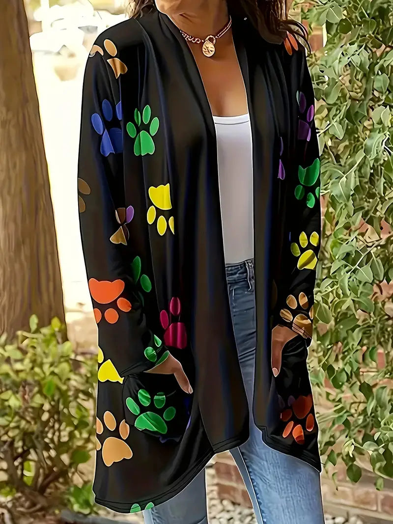 Colorful Paw Print Cardigan