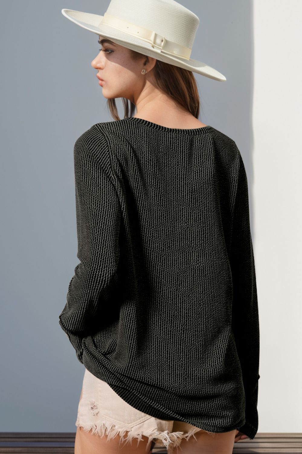 DOORBUSTER Double Take Full Size Notched Thumbhole Long Sleeve T-Shirt