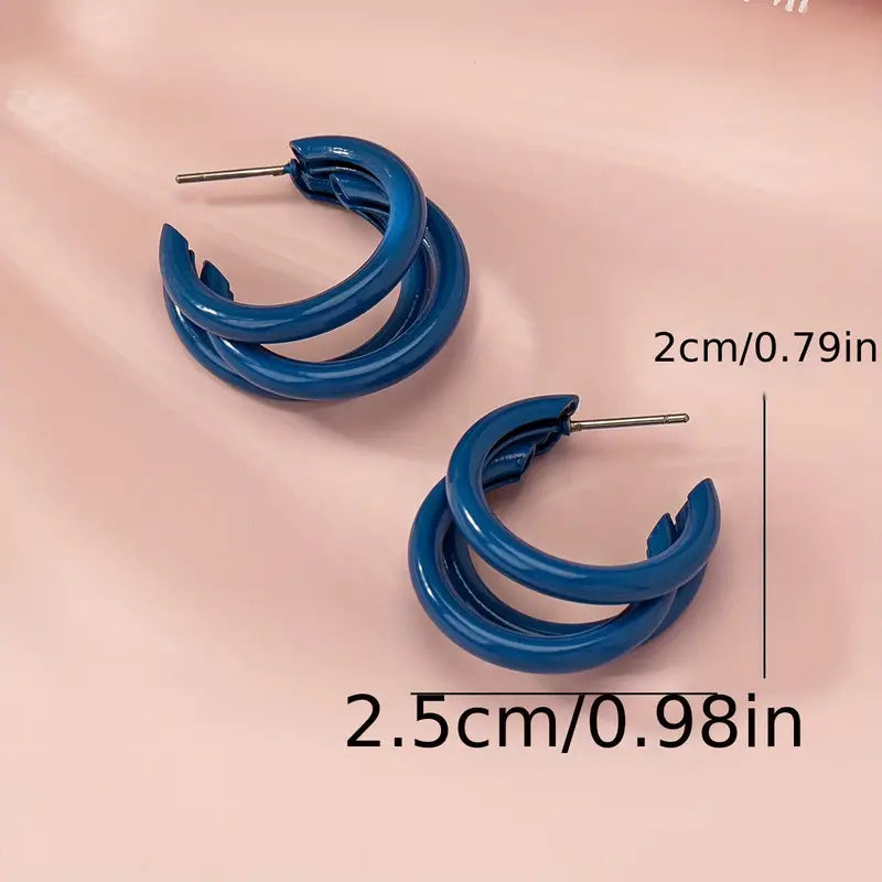 Blue Triple Hoop Earrings