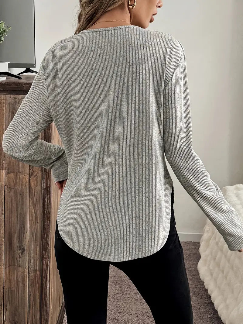 Ribbed Gray Long Sleeve Top