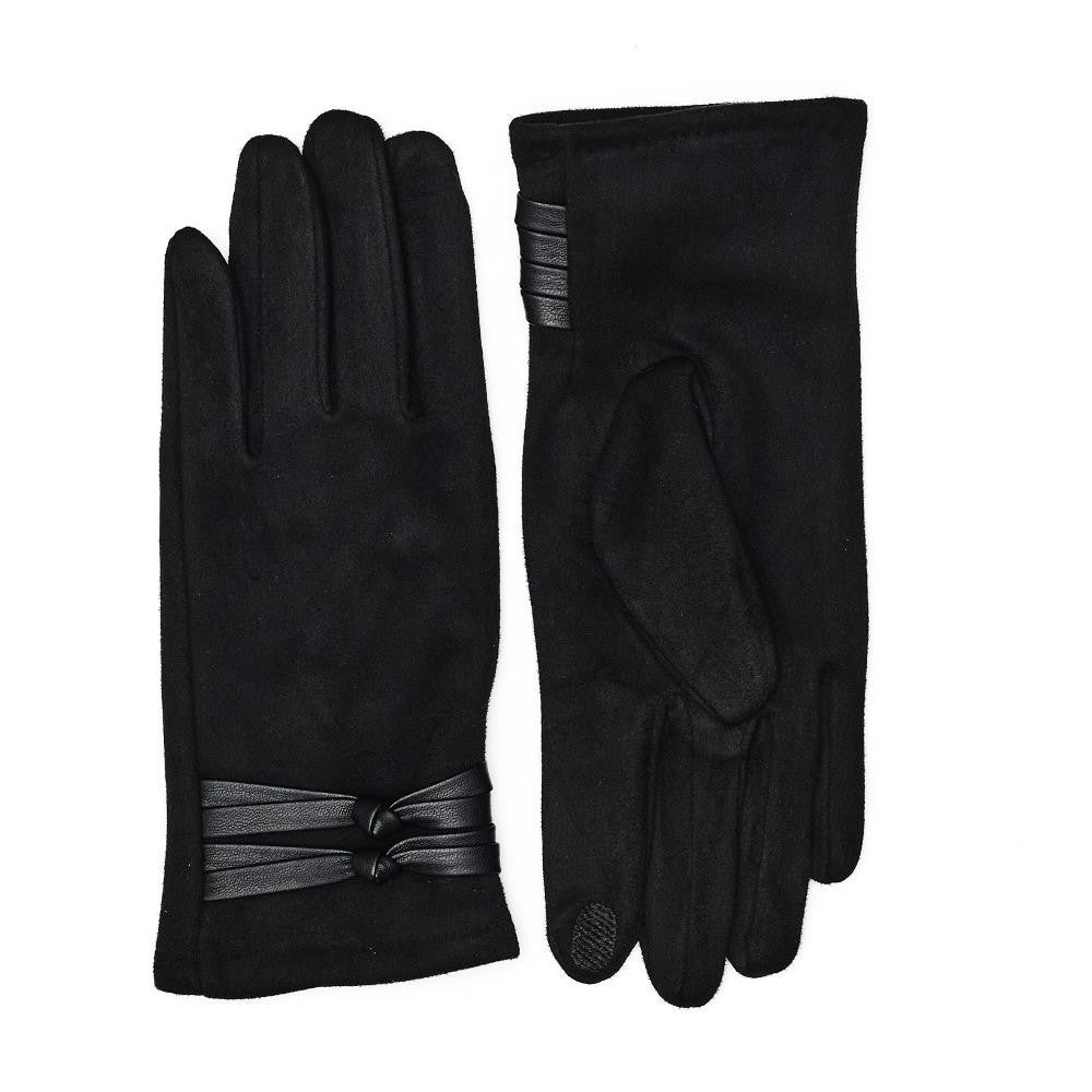 4 Colors - Faux Suede Gloves with Vegan Leather Knotted Strap Detail