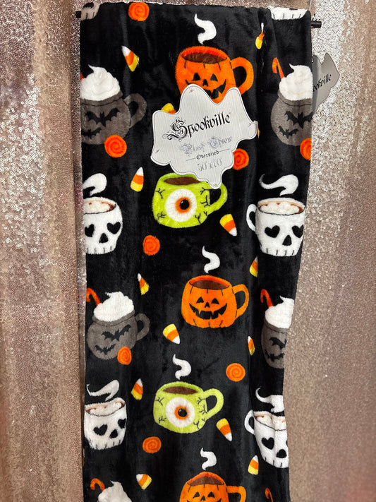 50 X 70 Plush Halloween Coffee Cups Blanket