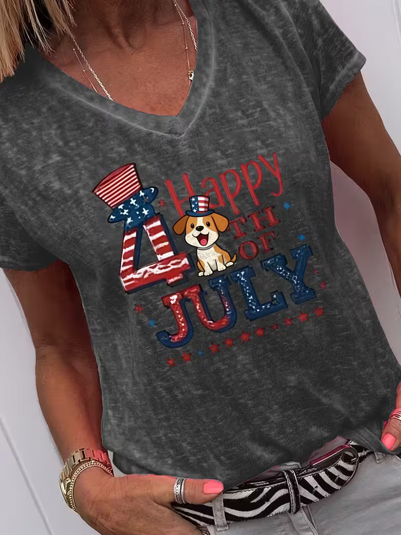 Women's 4th Puppy V-neck Vinyl Graphic T-Shirt