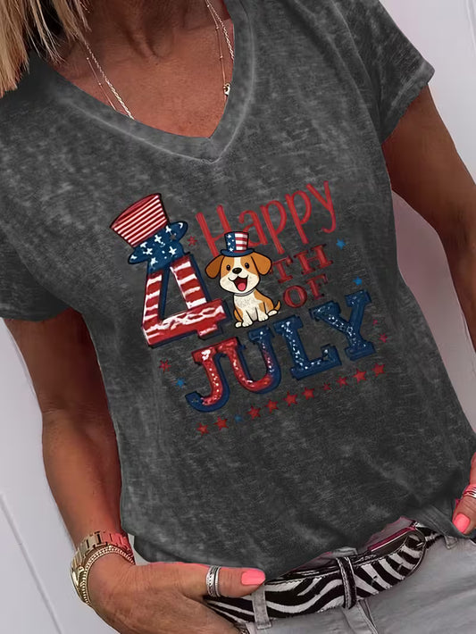 Women's 4th Puppy V-neck Vinyl Graphic T-Shirt