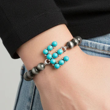 DOORBUSTER Squash Blossom Initial Bracelet - Turquoise & Silver