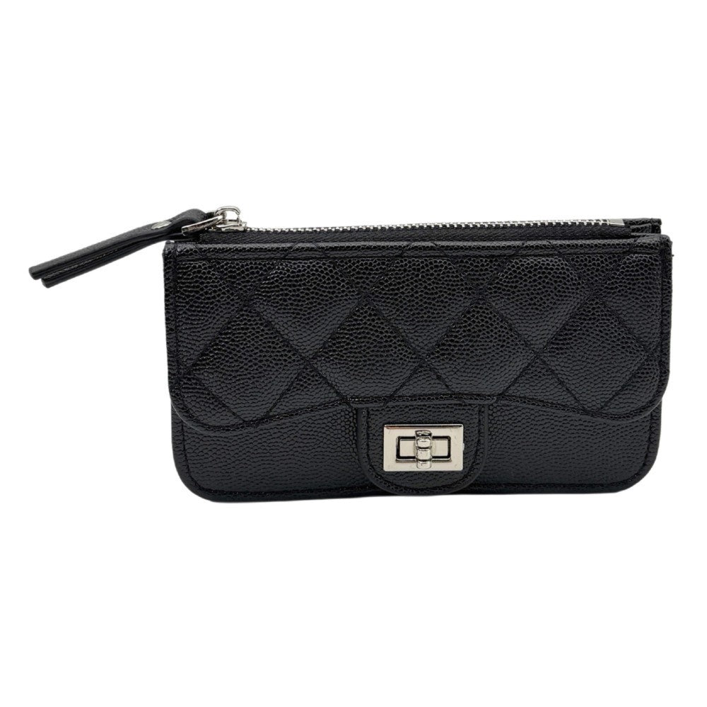 Quilted Vegan Leather Wallet With Turn Lock Closure