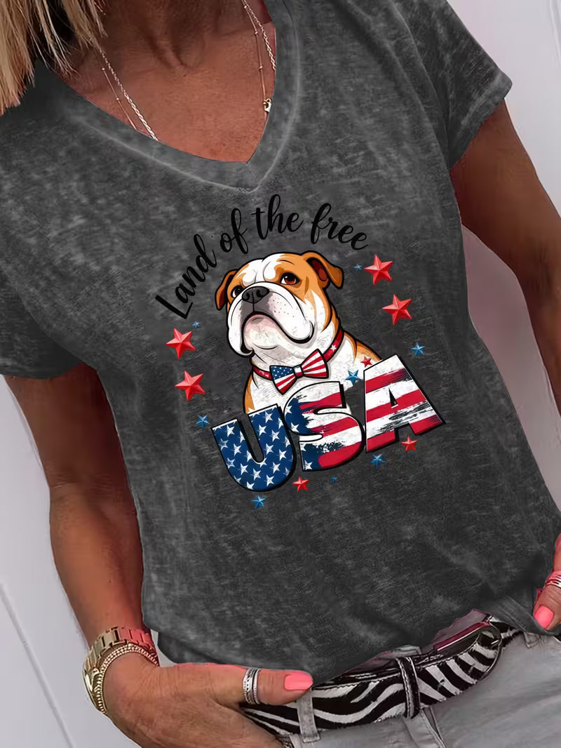 Women's USA Bulldog V-neck Vinyl Graphic T-Shirt