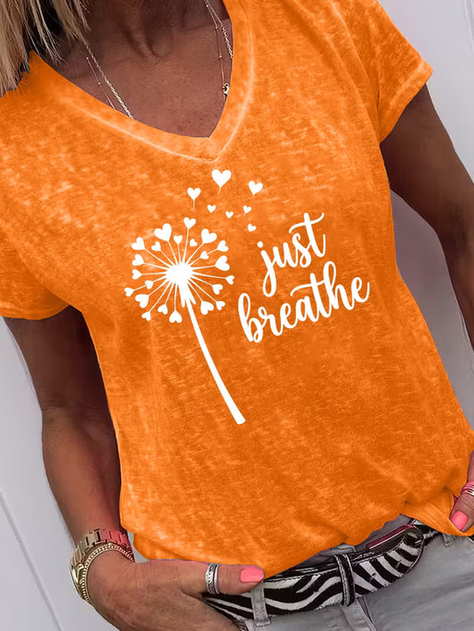 Women's Just Breathe V-neck Vinyl Graphic T-Shirt