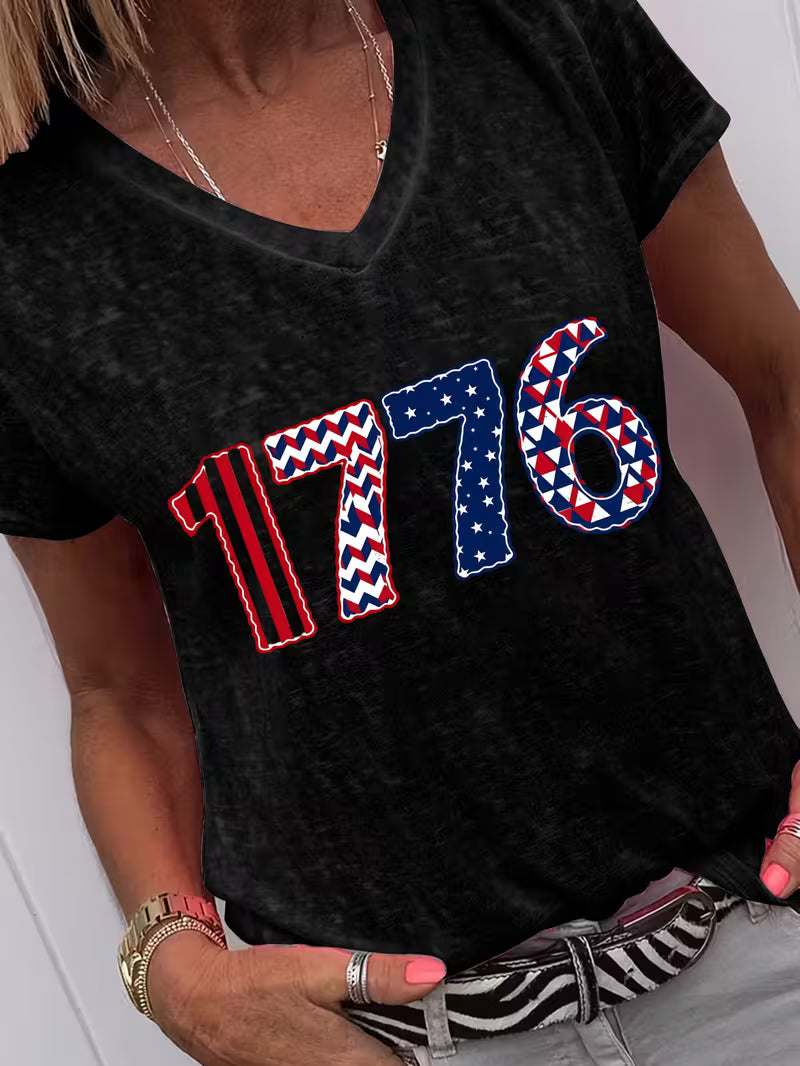 Women's 1776  V-neck Vinyl Graphic T-Shirt