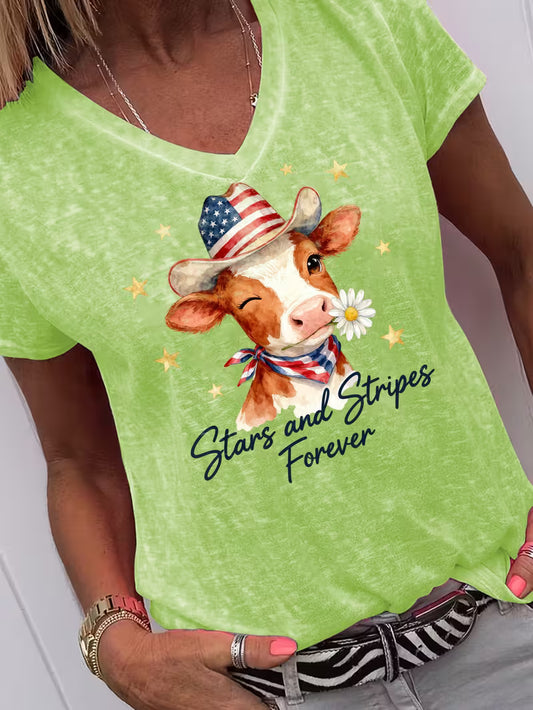 Women's Stars & Stipes Forever V-neck Vinyl Graphic T-Shirt