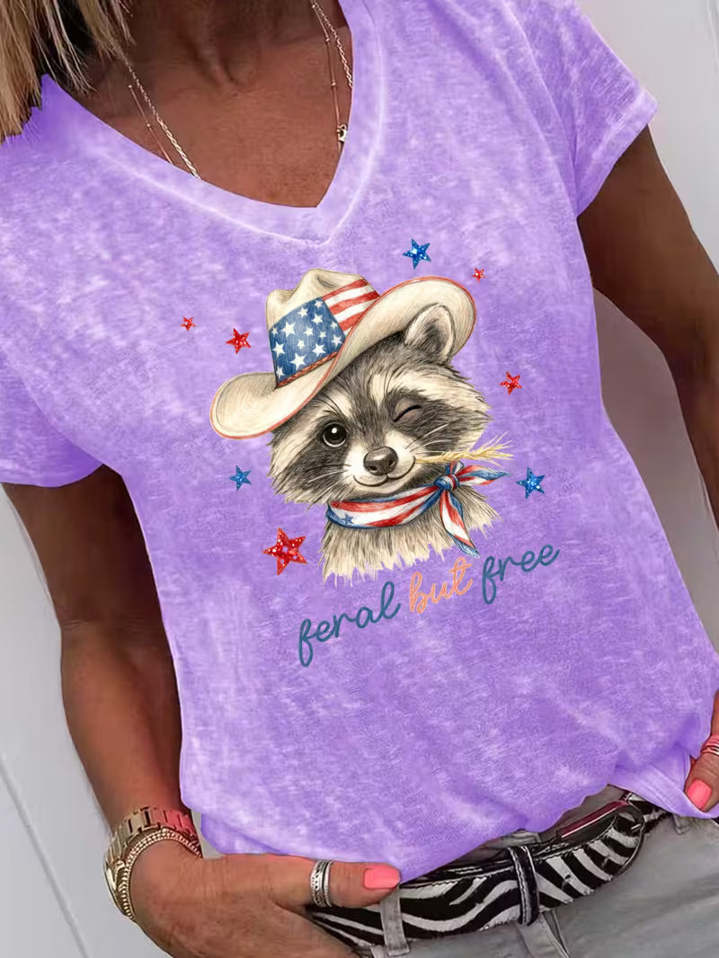 Women's Feral But Free V-neck Vinyl Graphic T-Shirt