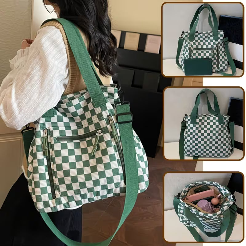 Checkered Crossbody Tote Bag - 4 Colors
