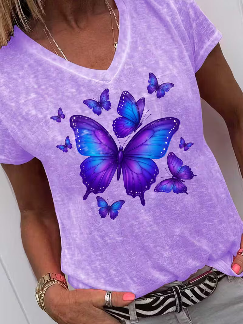 Women's Butterfly V-neck Vinyl Graphic T-Shirt