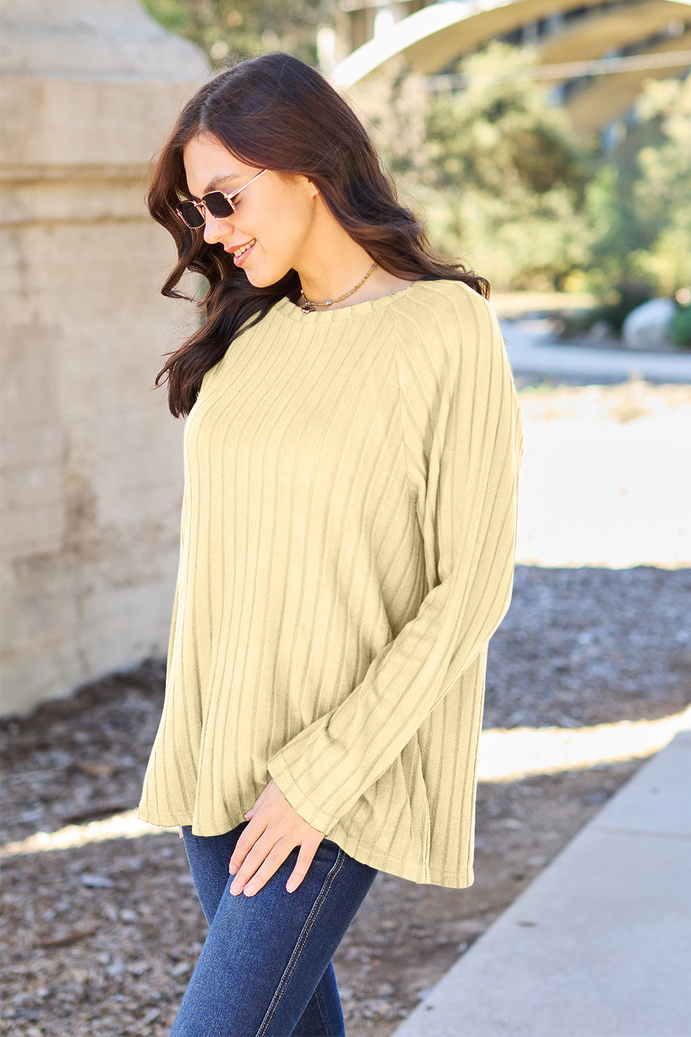 BF Doorbuster! 5 Colors! Basic Bae Full Size Ribbed Round Neck Long Sleeve Knit Top
