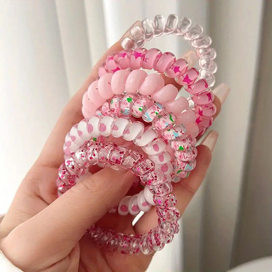 6 Spiral Pink Hair Ties