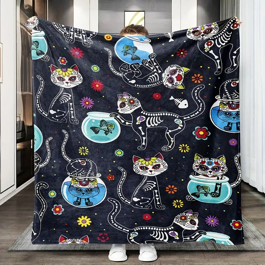 Skelly Kitties Fleece Blanket