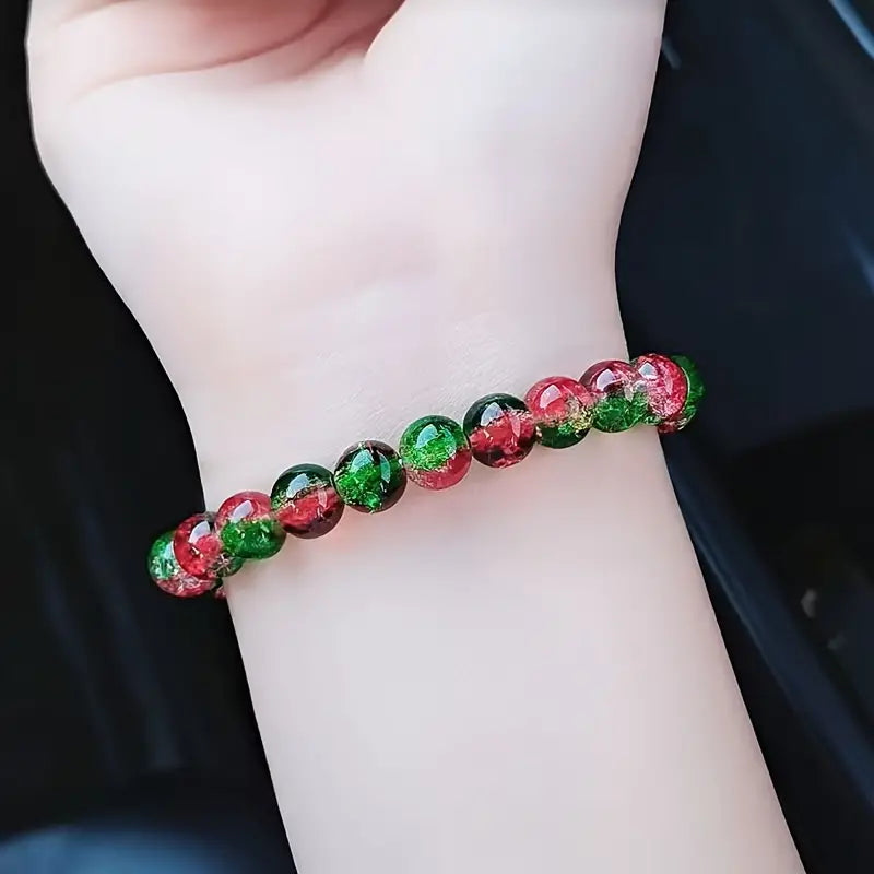 Red and Green Glass Bead Bracelet