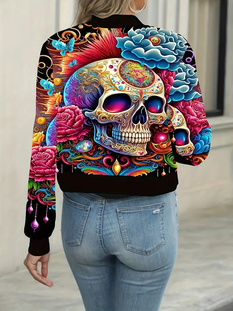 Floral Skull Zip Up Jacket