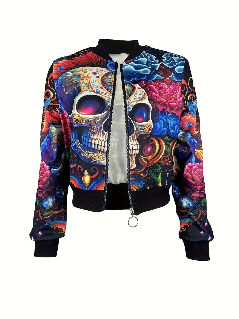 Floral Skull Zip Up Jacket