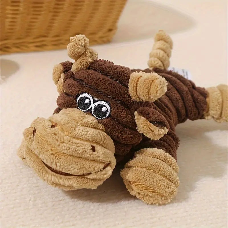 Plush Brown Cow Dog Toy