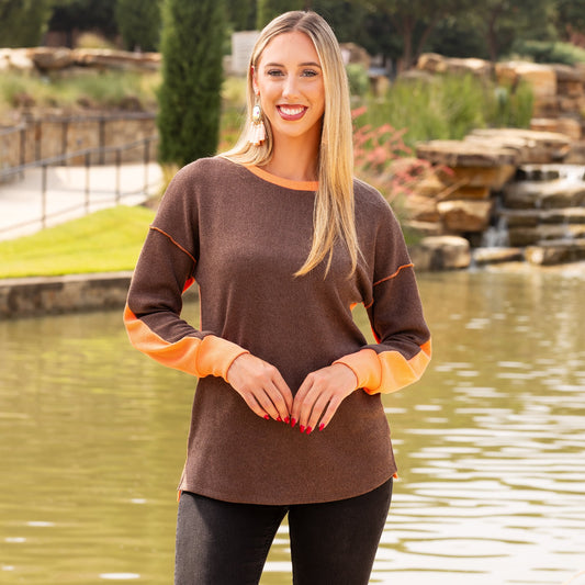 Color-Block Fall Drop Shoulder Long Sleeve