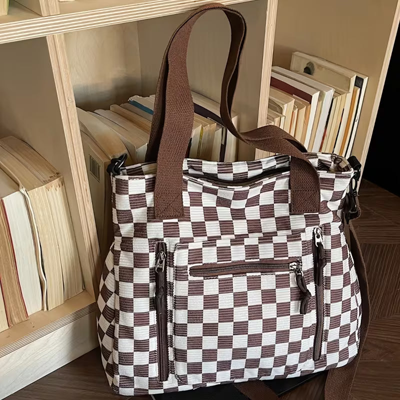 Checkered Crossbody Tote Bag - 4 Colors