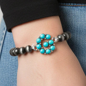 DOORBUSTER Squash Blossom Initial Bracelet - Turquoise & Silver