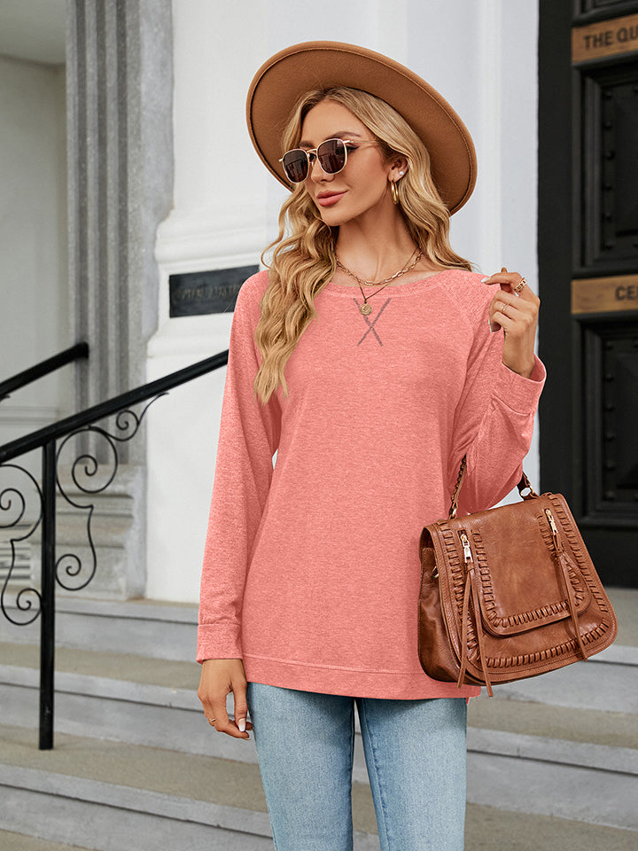 6 colors! Round Neck Long Sleeve T-Shirt