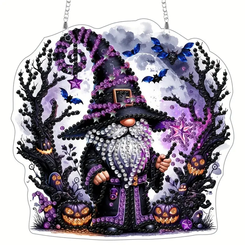 Spooky Wizard Gnome Hanging Diamond Art