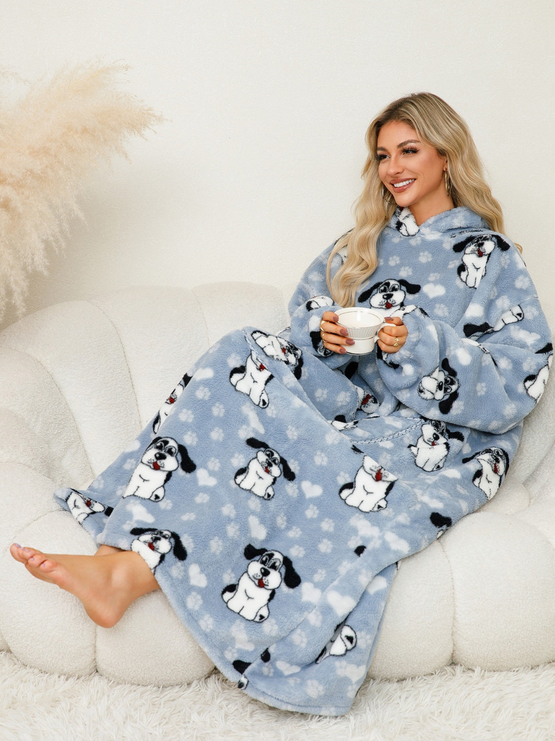 Fuzzy Pocketed Long Sleeve Hooded Blanket Lounge Dress - 17 Print options - PRELAUNCH