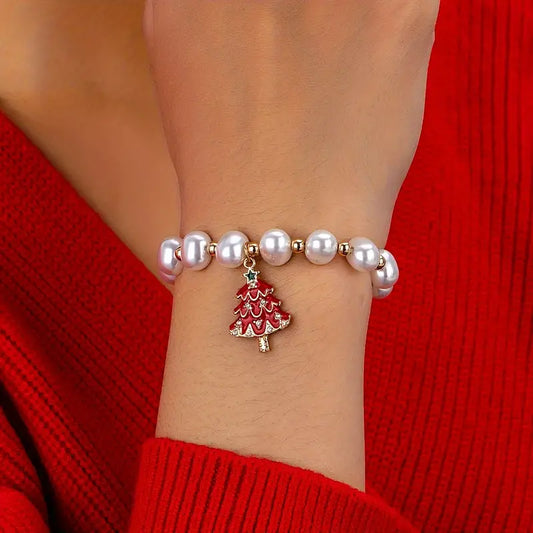 Faux Pearl Tree Charm Bracelet